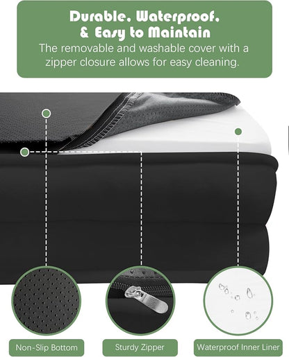 Spotted Play Orthopedic Dog Bed with Sides - Sofa Beds for Large Dogs, Supportive Foam Pet Couch Bed with Washable Removable Cover, Waterproof Lining and Non-Slip Bottom, Black - L-Plus