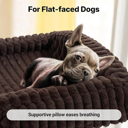 Veehoo Elevated Dog Bed with Bolster Cushion, Fluffy Plush Dog Couch Beds for Small Dogs, Cats, Washable Raised Pet Cot with Non-Slip Feet for Indoor or Patios Use, 24 x 18 Inches, Brown