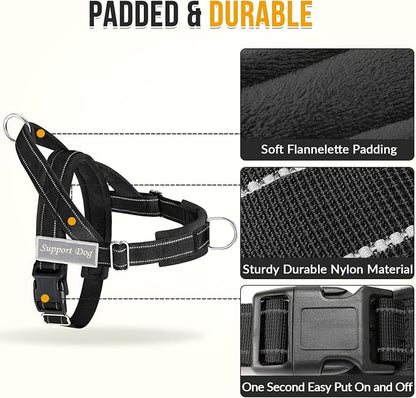 SlowTon No Pull Dog Harness with Front Clip - Heavy Duty, Soft Padded | Neck & Chest Adjustable, Tactical Pet Vest and Leash Set for Large Medium Sized Dogs, for Easy Walk & Training, Black M