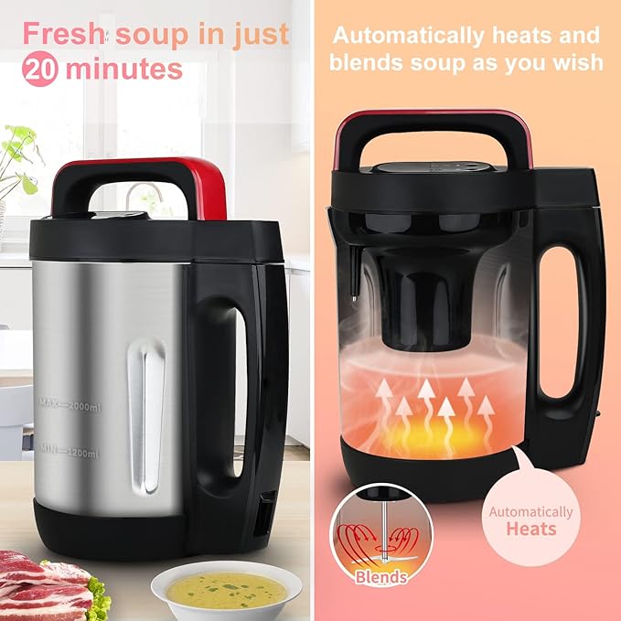 2L Soup Maker, Makes 2-6 Servings, LCD Touch Control Panel, Stainless Steel