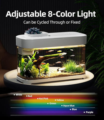 Smart Fish Tank Aquarium 3 Gallon with Heater, Temperature Monitor, 3 Stage Filtration, 8 Color Lighting, Aquarium Siphon, Small Betta Tank Kit, Acrylic