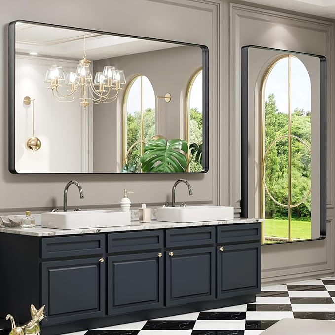 LOAAO 60X30 Inch Black Metal Framed Bathroom Mirror