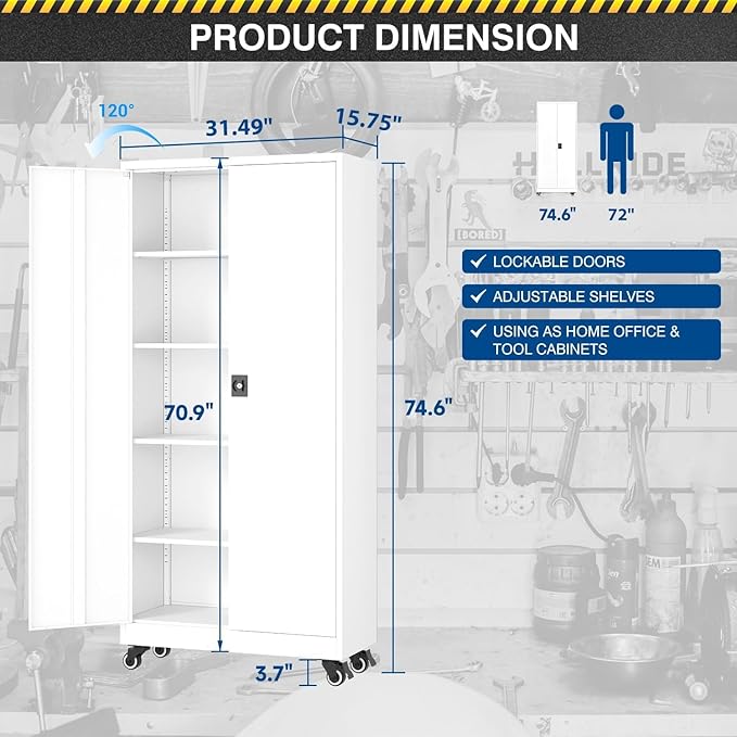 Metal Rolling Storage Cabinet-74.6” Tall Steel File Cabinets