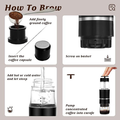 PIQUEBAR Portable Coffee Maker for Ground Coffee & Capsules, Small Espresso