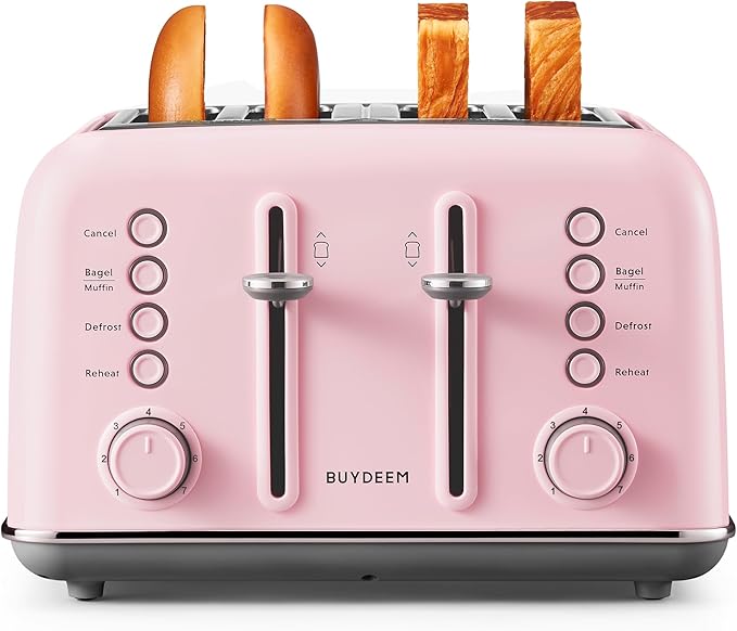 BUYDEEM DT640 4-Slice Toaster, Extra Wide Slots, Retro Stainless Steel
