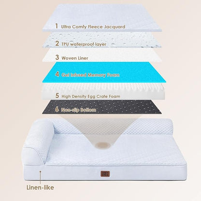 EHEYCIGA Memory Foam Dog Bed for Crate, L Plus Orthopedic Dog Bed, Washblue | Washable Removable Cover, Waterproof Flat Pet Sofa Couch with Nonskid Bottom, 41x27x6.5