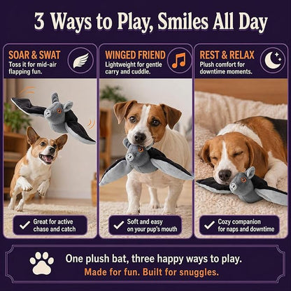 Flapping Bat Dog Toy, Flying Bat Toy for Dogs & Cat with Chirping & Flapping Wings, Interactive Rechargeable Bat Toy, Hanging Solo Play & Wand Compatible，1PC