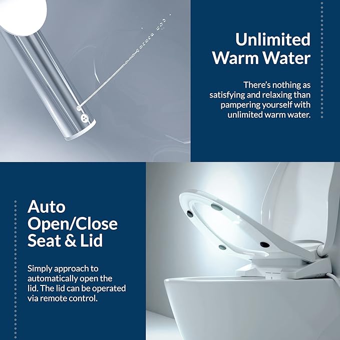 Bio Bidet DLS Premium Heated Bidet Seat, Warm Water & Air Dryer, Auto Open and
