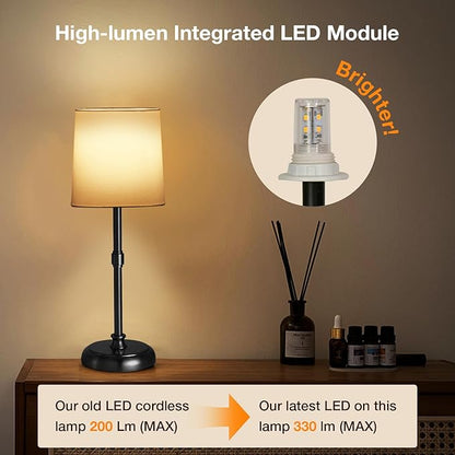 Cordless Black LED Table lamp, 5200-mAh Rechargeable Battery, 3-Level Brightness, Build-in Integrated LED 320 Lm Max, Night Lamp Ambient Light, for Bedside Restaurant Dining Table