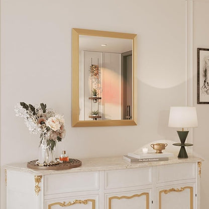 Amorho Bathroom Mirror, 24x32 Inch Gold Thick Metal Framed Wall Mirrors