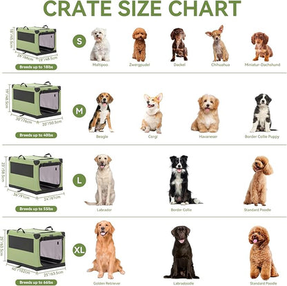 PETSFIT 30" Soft Portable Dog Crate – Patented Spiral Sturdy Frame, Collapsible Travel Kennel for Medium Dogs, 3 Mesh Door, Lockable Zippers, Indoor & Car Use Green