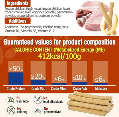30g Freezed Dried Cat Chew Stick Egg Yolk Flavor, Cat Dental Treats for Freshens Breath and Reduce Tartar, Feline Teething Sticks Cats Treats Snack