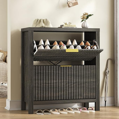 Shoe Cabinet Storage for Entryway, Fluted Shoe Cabinet