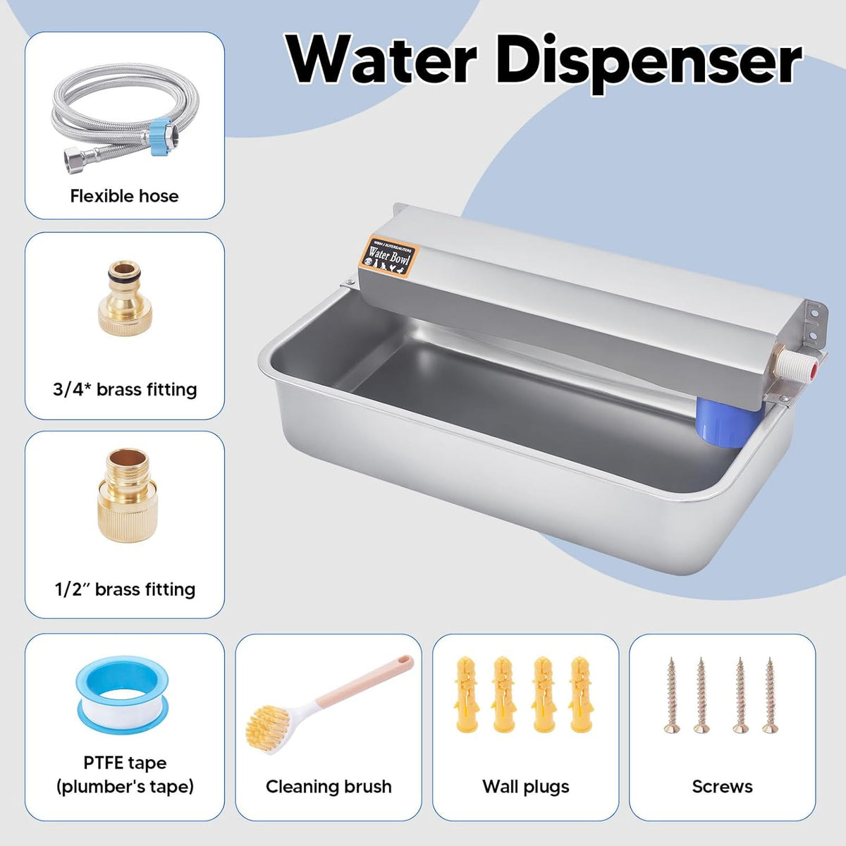 Automatic Water Dispenser for Dog, 6L Dog Water Bowl Dispenser, Large Stainless Steel Indoor/Outdoor Water Feeder Suitable for Dogs Livestock Chicken Horse, Easy to Clean
