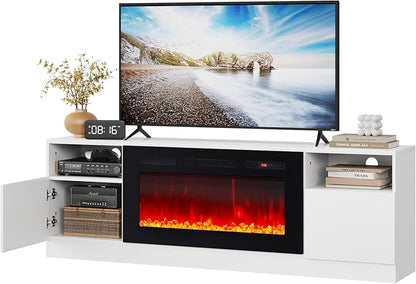 Fireplace TV Stand with Two Hinged Doors