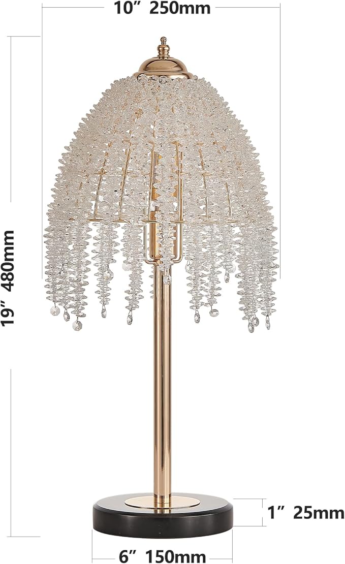 Vintage Style Floor Standing Lamp, Waterfall Design with Grape-Shaped Tall Gold Pole Light, Modern Dimmable Crystals Standing Lamps (Table Lamp-Gold+Iron-6)