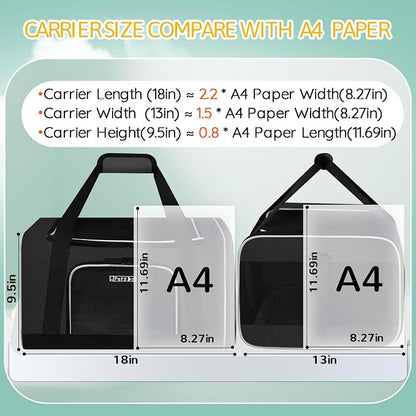 Small Pet Carrier 18" L x 13" W x 9.5" H Airline Approved, Black | for Southwest Airlines, Lockable Safety Zippers and Anti-Scratch Mesh, Pets Under 10 lbs