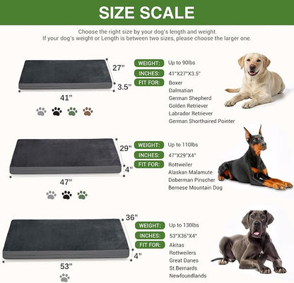 Waterproof XL Dog Bed Outdoor Orthopedic Washable Extra Large Crate Pad 42" | XLarge Foam Pet Bed, Durable Removable Cover, Reversible Faux Leather & Flannel, Anti-Sli Kennel Pad 41"x27" Dark Gray