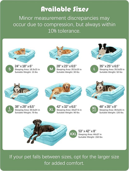 Spotted Play Orthopedic Dog Bed with Sides - Sofa Beds for Extra Large Dogs, Supportive Foam Pet Couch Bed with Washable Removable Cover, Waterproof Lining and Non-Slip Bottom, Ice Blue - XL-Plus