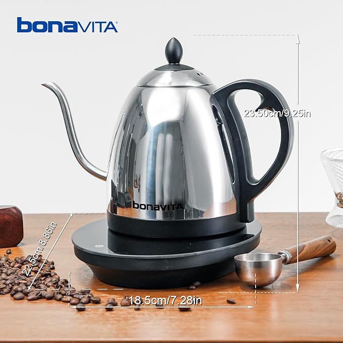 Bonavita Cosmopolitan 1.0L Gooseneck Electric Kettle, Stainless Steel Water