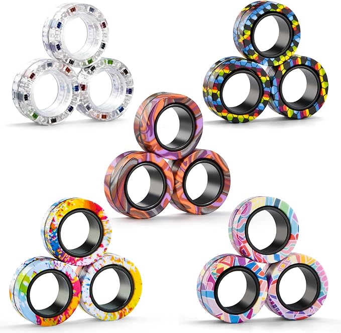 15Pcs Magnetic Adults Fidget Toys Rings, Stocking Stuffers