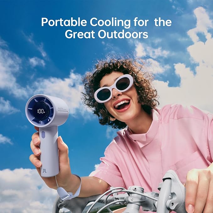JISULIFE Handheld Turbo Fan, 5000mAh Rechargeable Portable Fans, 5 Speed Strong