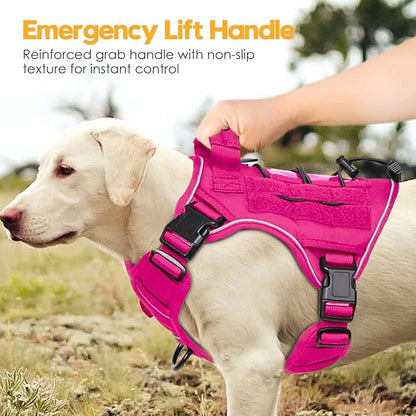 Heavy-Duty Tactical Dog Harness for Large Dogs, No Pull Adjustable Reflective Pet Vest with Molle System, K9 Military-Grade Control for Service Training, Outdoor & 10+ Breeds, Hot Pink, Small
