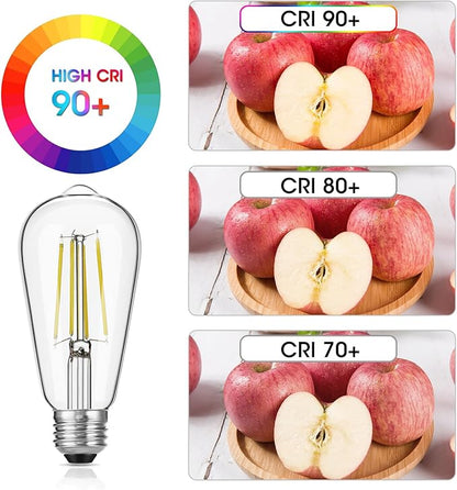 LED Edison Bulbs, 60W Equivalent ST19, Efficient 6W LED, E26 Medium Base Light Bulbs, High Brightness 750 Lumens, 5000K Daylight, Clear, Pack of 4