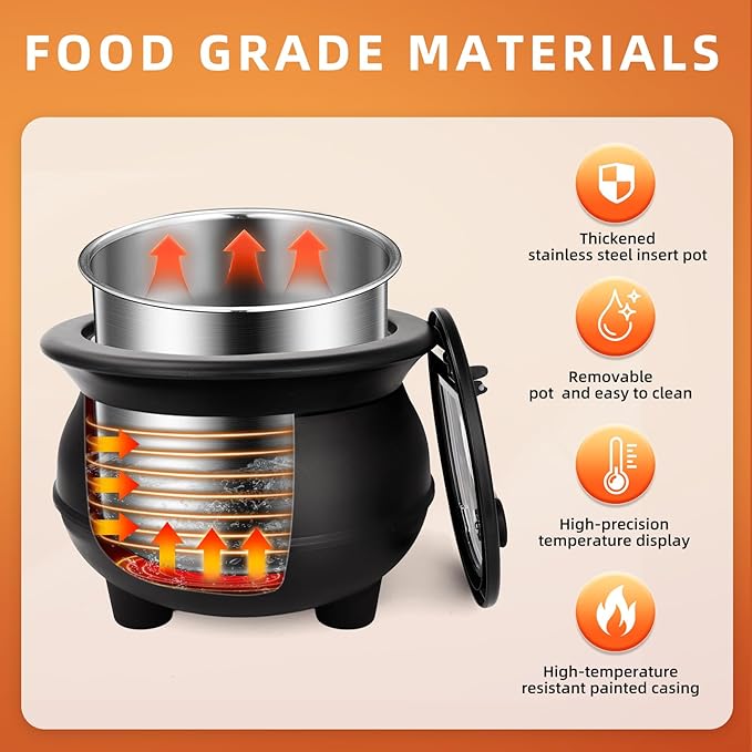 YUANHAO 8 Qt. Black Soup Kettle Warmer - 120V