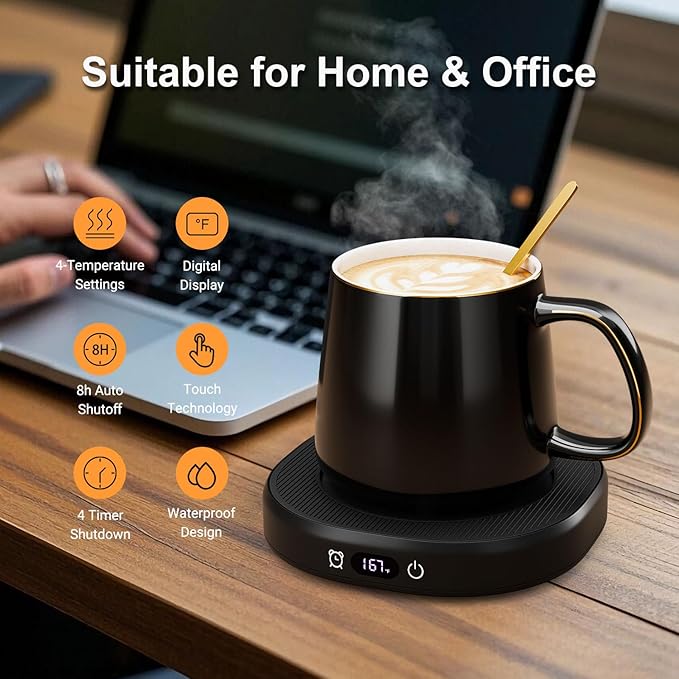 Coffee Mug Warmer & Simple Pure Black Mug Set, Electric Cup Warmer