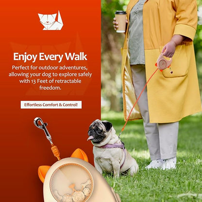 Dog & Cat Retractable Leash, 13ft Strong Nylon Tape with Auto-Locking, Tangle-Free Walking Pet Leash for Small Dogs/Cats Up to 20 lbs, One-Touch Brake, Comfortable Handle, PupPlay Design