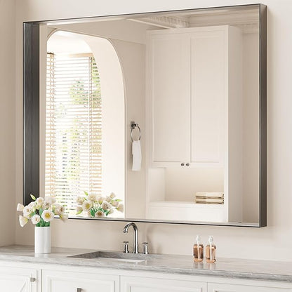 Koonmi 36x48 Inch Black Metal Framed Bathroom Mirror
