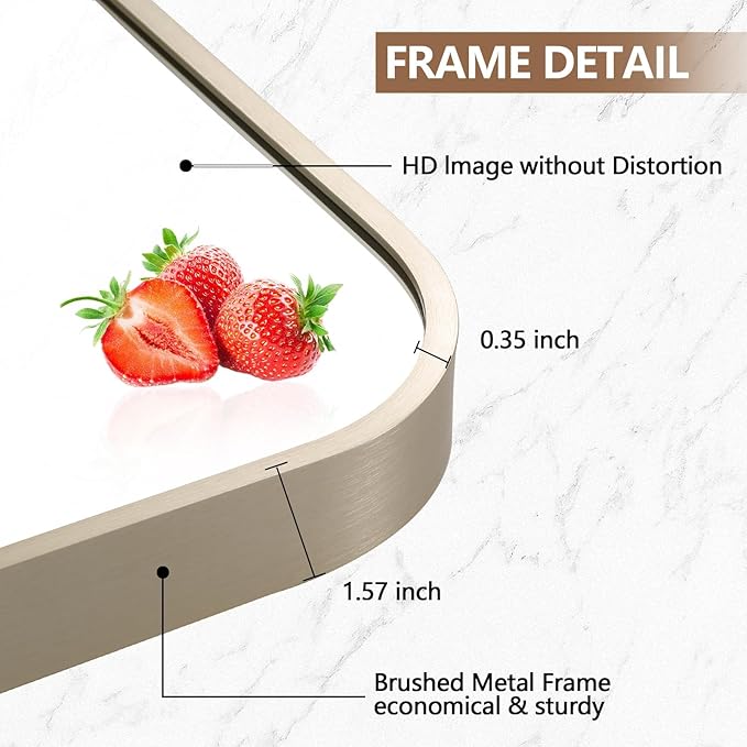 48x30 Inch Brushed Nickel Bathroom Mirror, Framed Rectangle Mirror