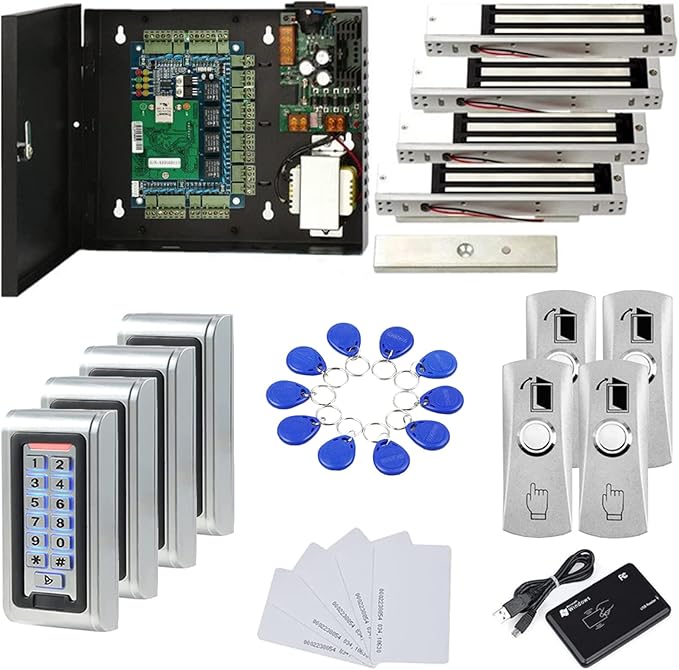 MENGQI-CONTROL Water Proof Metal Keypad Reader 4 Doors Access Control Kit