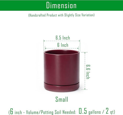 D'vine Dev 6.5 Inch Ceramic Planter Pot, Cordovan, 94-O-C-4 | Modern Cylinder Design, Drainage Hole & Saucer Included, Stable Structure, Elegant Home Accent