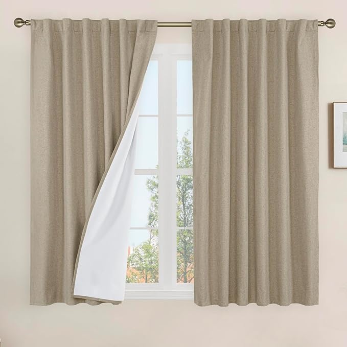 LAMIT Linen 100% Blackout Window Curtains