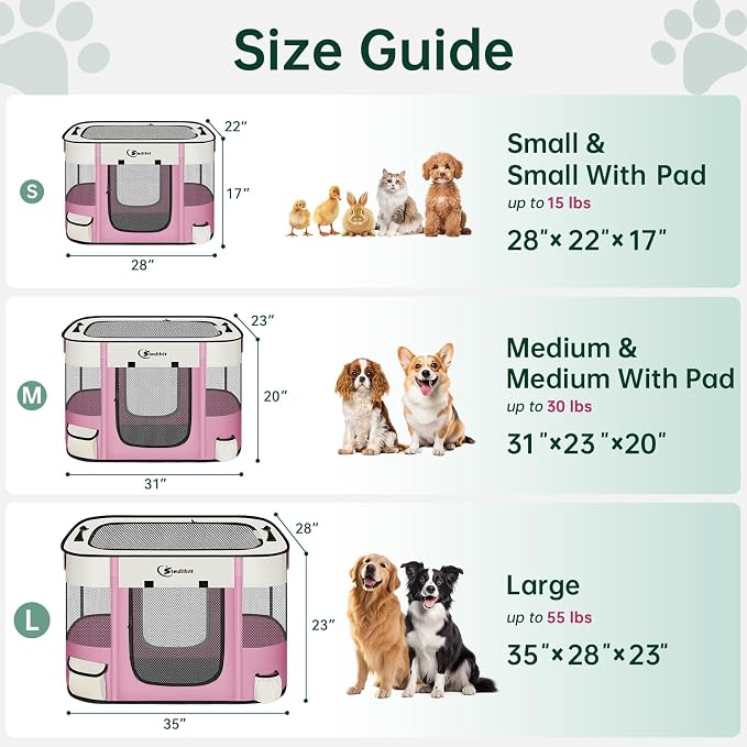 Siedihit Dog Playpen, Cat Pet Puppy Crate, Portable Playpens Indoor Outdoor (Pink, Medium)