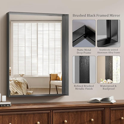 Koonmi 30x40 Inch Black Metal Framed Bathroom Mirror