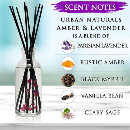 Urban Naturals Amber & Lavender Reed Diffuser Scented Sticks Set | Mind & Body