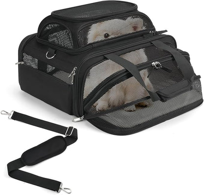 pidipiti 18x14x8 Soft-Sided pet Carrier,for 1 Extra-Small Dog/Medium cat | top and 1 side Expandable,TSA Approved,for Airlines only Have 8'' Height Space underseat,with zipper lock,good Visibility