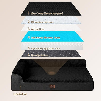 EHEYCIGA Extra Large Dog Bed Othorpedic, Memory Foam XL Dog Bed with Washable Removable Cover, Waterproof Pet Sofa Couch XLarge Size Dogs with Nonskid Bottom, 44x32x6.5, Black | Washable Removable Cover, Waterproof Flat Pet Sofa Couch with Nonskid Bott...