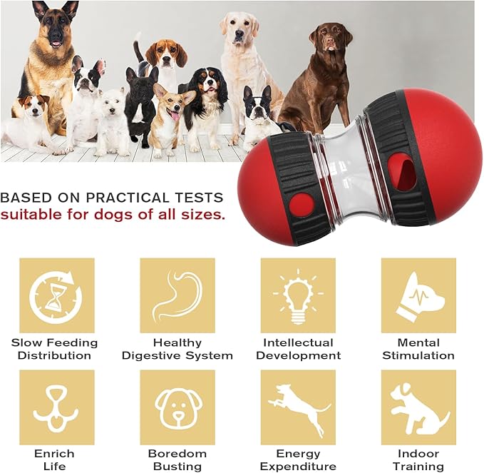 Dog Food Puzzle Toy Adjustable Treat Dispensing Food Dispenser Slow Feeder Bowls Puppy Enrichment Toy Ball Dog Interactive Chase Training Toys for Small Medium Large Dogs