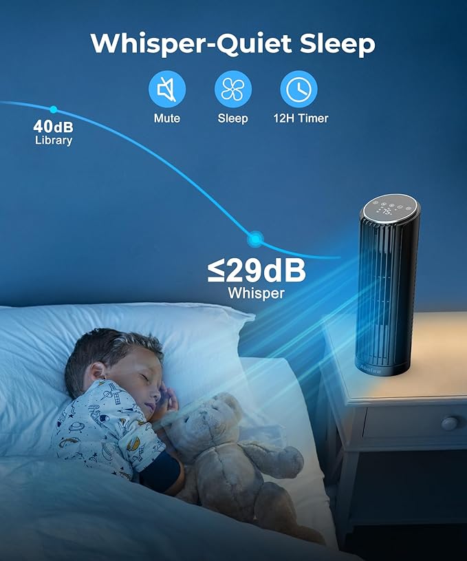 Abolee Tower Fan for Bedroom, 23ft/s Desk Fan