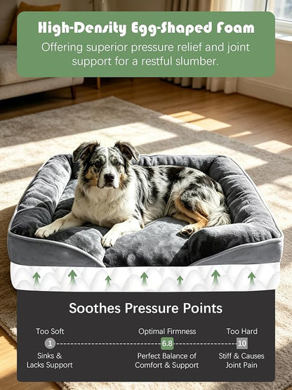 Spotted Play Orthopedic Dog Bed with Sides - Dog Sofa Beds for Large Dogs, Supportive Foam Pet Couch Bed with Washable Removable Cover, Waterproof Lining and Non-Slip Bottom, Grey - L