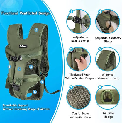 PetBonus Pet Front Dog Carrier Backpacks, Adjustable Pet Backpack, Legs Out Easy-fit Puppy Chest Carrier for Medium Small Dogs, Hands Free for Hiking, Cycling (Army Green, S) | Hands Free, Adjustable, Safety Strap, Walking Hiking Cycling Motorcycle bag...