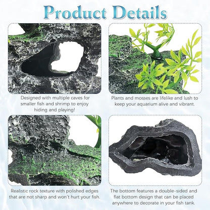 kathson Aquarium Mountain View Stone Resin Fish Tank Decorations Betta Hideout Caves Rockery Landscape Tree Aquarium Decorations Rock Hiding Cave Decor for Small Fish Shrimp Play Ornament