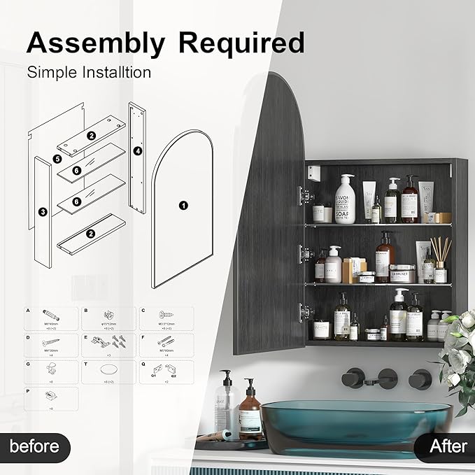 Arched Medicine Cabinet Mirror for Bathroom, Brushed Black Arch Mirror Cabinet