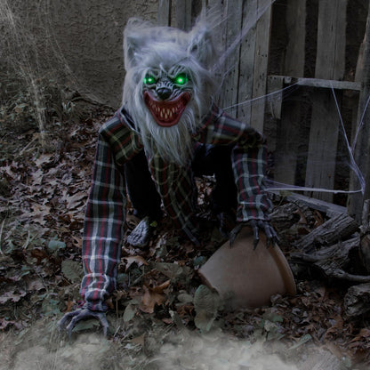 Haunted Hill Farm Squatting Werewolf Animatronic with Movement,Sounds,and Light-Up Eyes for Scary Halloween Decoration,24 x 18 x 30