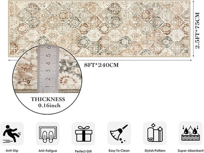 Lahome Moroccan Hallway Rug, 2'5''x8' Kitchen Runner Rugs Non Skid Washable Runners for Hallways, Ultra-Thin Oriental Carpet for Entryway Laundry Room Bedroom Bathroom, Khaki