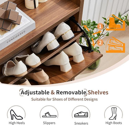 Narrow Shoe Cabinet with 2 Flip Drawers